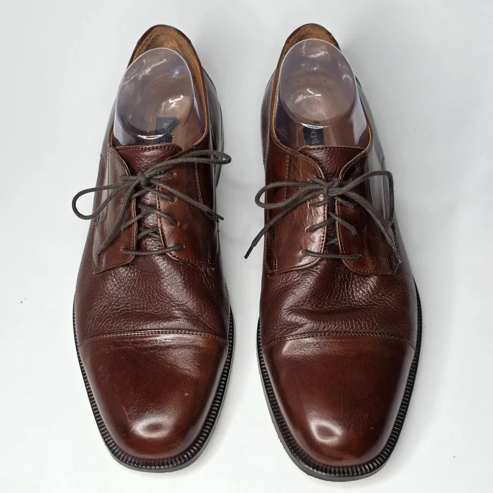 Bostonian Luxe Oxford Men's Shoes Size 9.5 W Brown‎ Leather Dress Lace Up Italy